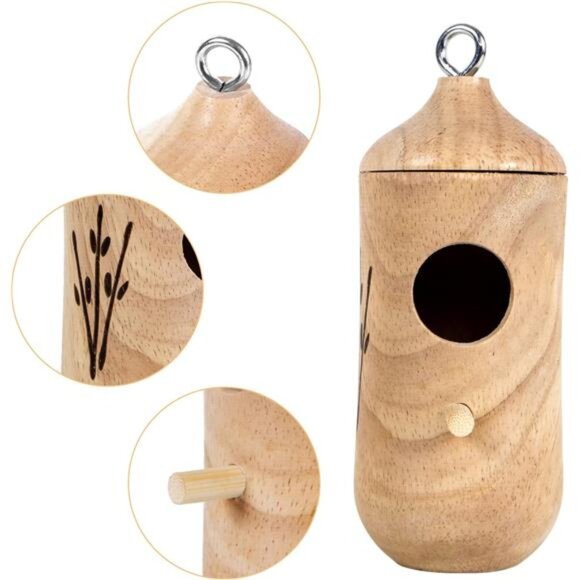 Hummingbird House for Outside Hanging,Wooden HummingBirdNest 3Pcs with HempRopes - Picture 4 of 7